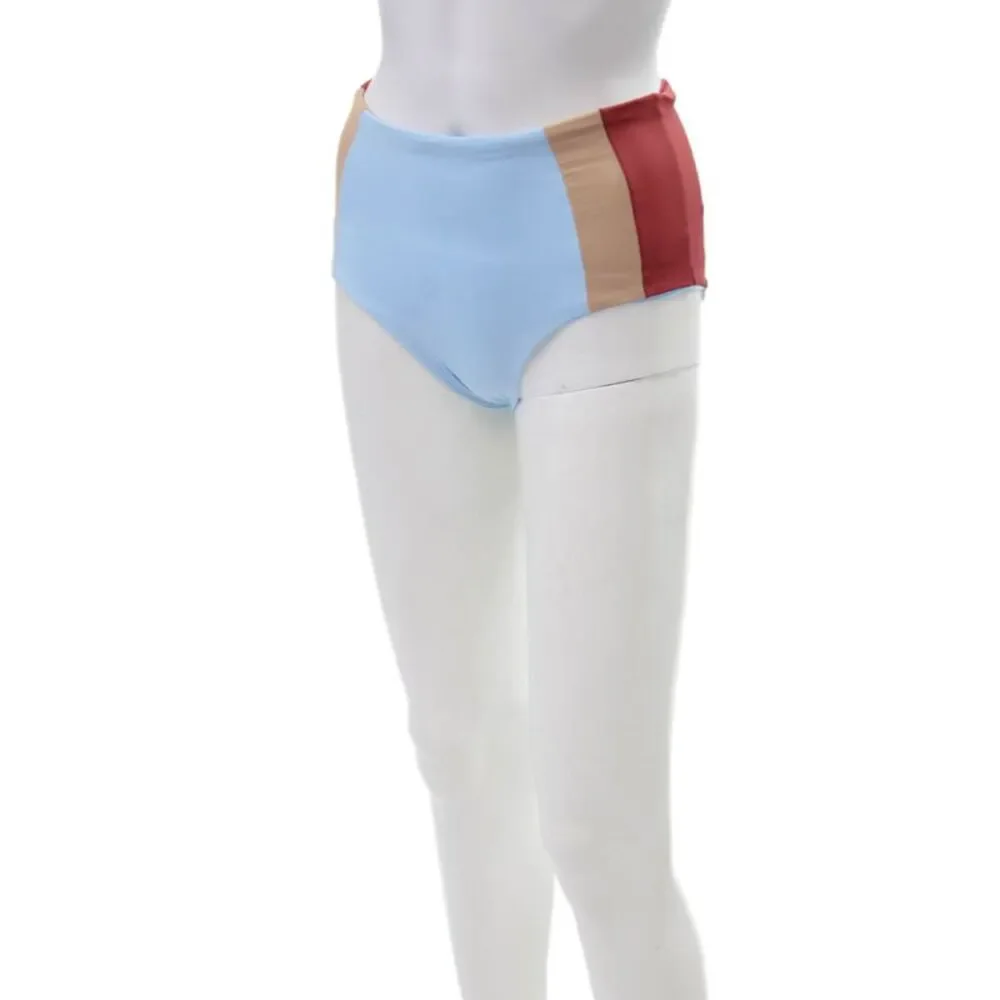 L Space Womens Striped Color Block High-Waisted Bikini Bottom Blue Size S